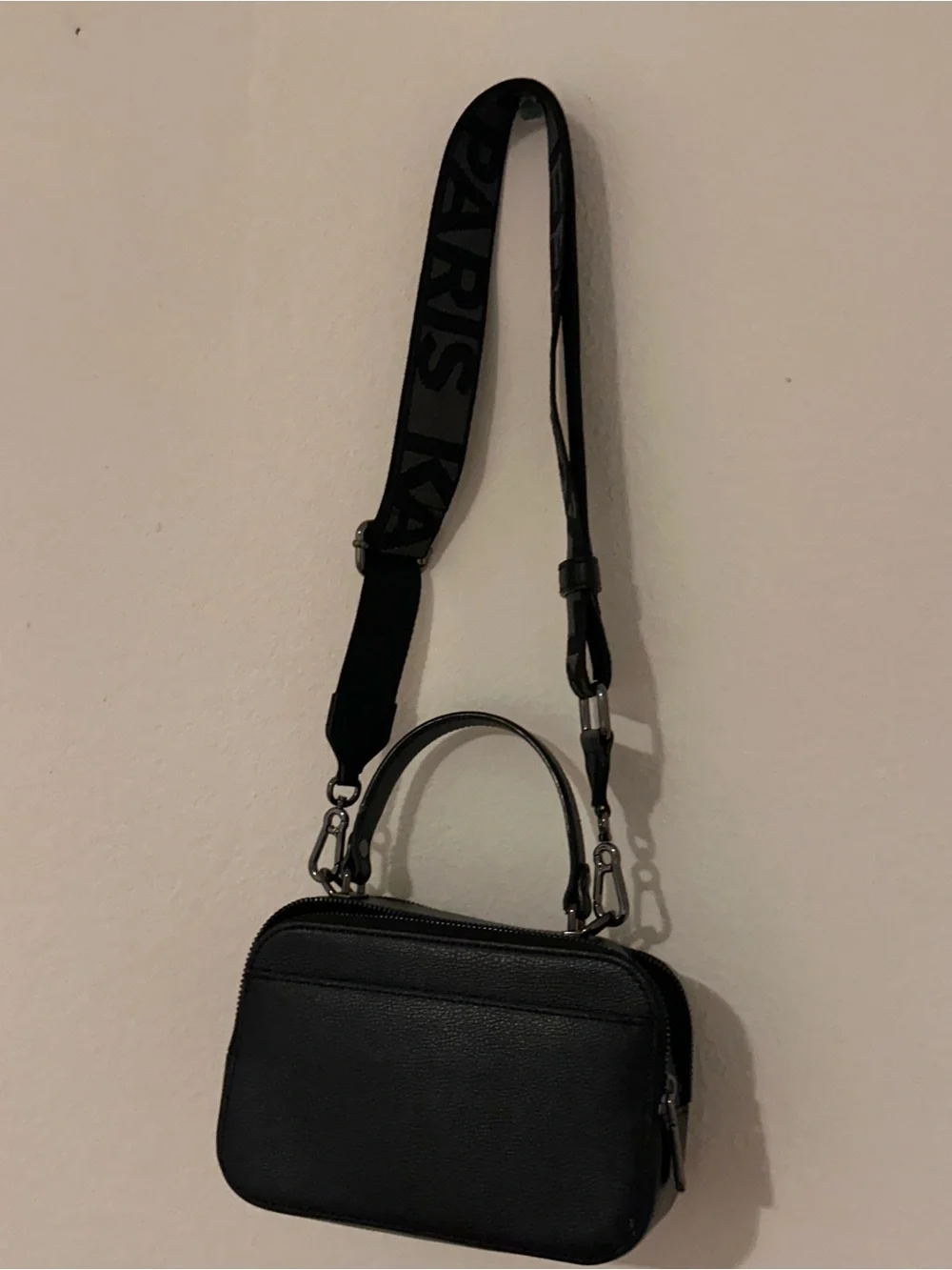 Karl Lagerfeld Black Embossed Logo Crossbody with Detachable Strap